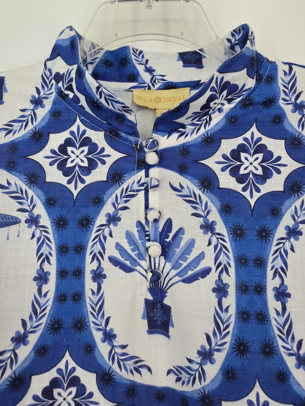 NWT IslaPayal Como Blue Cotton Monkey Print Tunic Dress L Resort Caftan Coastal - Picture 6 of 15